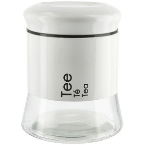 KHG Aufbewahrungsdose  Tee - weiß - Glas , Edelstahl - 14 cm | Möbel Kraft