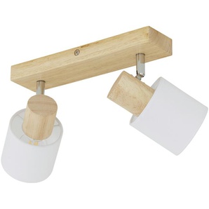 KHG Deckenstrahler  2-flammig  Holz/ Stoffschirm weiß   ¦ holzfarben ¦ Maße (cm): B: 38 H: 12,5 T: 8.0