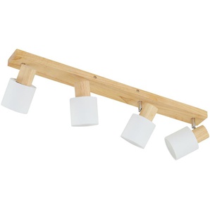 KHG Deckenstrahler  4-flammig  Holz/ Stoffschirm weiß   ¦ holzfarben ¦ Maße (cm): B: 81 H: 12,5 T: 8.0