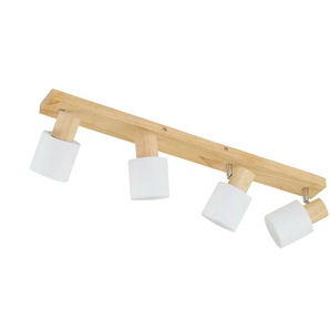 KHG Deckenstrahler 4-flammig Holz/ Stoffschirm weiß - holzfarben - Materialmix - 81 cm - 12,5 cm - cm 8,0 | Möbel Kraft
