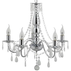 KHG Kronleuchter 5-flammig mit Glasbehang - silber - Materialmix - 140 cm - 53.0 | Möbel Kraft