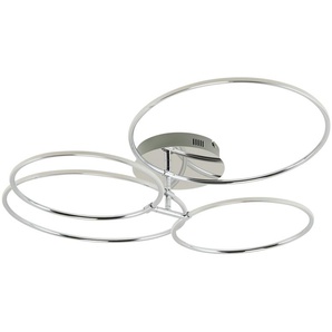 KHG LED-Deckenleuchte  4-flammig  chrom `Ringe´   ¦ silber ¦ Maße (cm): B: 80 H: 18 T: 70.0