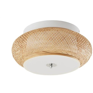 KHG LED-Deckenleuchte Rattan / weiß - holzfarben - Materialmix - 19 cm - 40.0 | Möbel Kraft