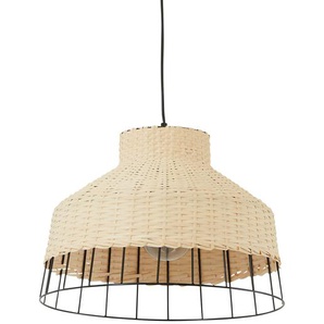 KHG Pendelleuchte  1-flammig  Rattan / Metall-schwarz   ¦ holzfarben ¦ Maße (cm): H: 150  Ø: 40