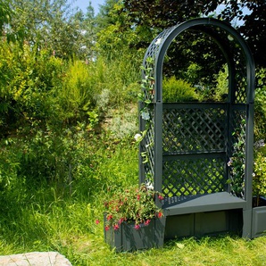 Spalier KHW Amsterdam Rankhilfen Gr. B/H/T: 174 cm x 207 cm x 49 cm, grau (anthrazit) Blumentöpfe -kästen BxTxH: 174x49x207 cm, mit Gartenbank und 2 Pflanzkästen