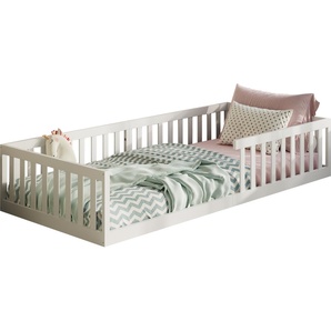 Kids Collective Bodenbett Kinderbett Bett mit Rausfallschutz & Lattenrost Montessori Bett Kinder Jugendbett Einzelbett, weiß, 90x200 cm K5484