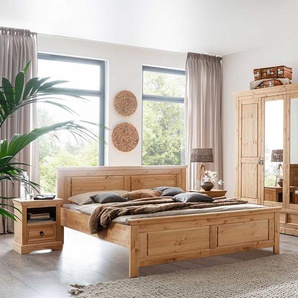 Kiefernholz Bett in Eichefarben gebeizt und geölt Nachtkommoden (dreiteilig)