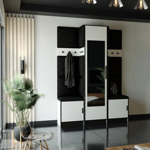 KIER FURNITURE Kleiderschrank, Weiß + Stoff Schwarz - 159,6x205x39cm