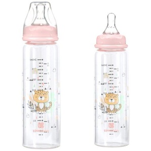 Kikkaboo Baby Glasflasche Savanna 240 ml, Silikonsauger Größe M, Anti-Kolik