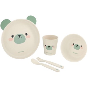 Kikkaboo Bambusgeschirr 5-teiliges Set Kindergeschirr, Tiermotiv Schale Besteck