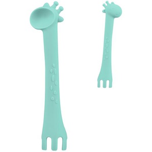 Kikkaboo Kinder Silikonlöffel Giraffe, Gabel, temperaturbeständig, ab 4 Monate