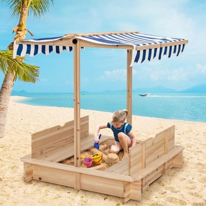 Kinder-Sandkasten Überdachter Sandkasten aus Holz mit 2 Umwandelbaren Sitzbänken