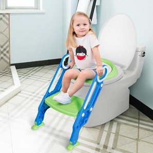Kinder Toilettensitz höhenverstellbar Töpfchentraining Toilettensitz mit Tritthocker Leiter Kindertoilette Blau und Grün