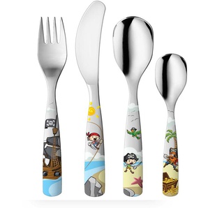 Kinderbesteck GNALI & ZANI Piraten Essbesteck-Sets Gr. 4 tlg., bunt (edelstahlfarben, bunt) Kinder Kinderbesteck 4-teilig, Made in Italy