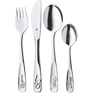 Kinderbesteck WMF Tiere Essbesteck-Sets Gr. 4 tlg., silberfarben (edelstahlfarben) Kinder Kinderbesteck Kindermesser mit leichtem Wellenschliff