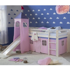 Kinderbett Alvin mit Vorhang und Turm ohne Lattenrost, 90 x 200 cm