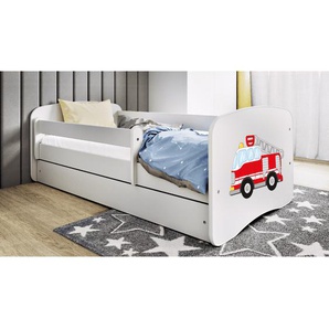Kinderbett Feuerwehr 80 x 160cm mit Lattenrost Weiß