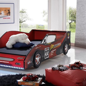 Kinderbett BEGABINO Betten Gr. LED-Leuchtmittel, Liegefläche B/L: 90 cm x 200 cm Höhe: 60 cm, kein Härtegrad, ohne Matratze, rot (rot mdf glanz lackiert) Kinder Kinder-Einzelbetten Betten Autobett inklusive LED-Beleuchtung