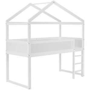 Kinderbett Hochbett Josy 90 x 200 cm in Weiß mit Leiter & Geländer