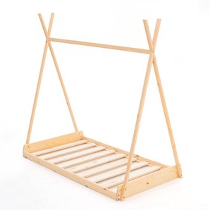 Kinderbett Montessori aus Ökologisches Holz Robincool Tipi Dreams 150x75x138 cm für Matratze 140x70 cm LED-Lichterkette