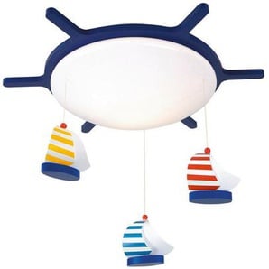 Kinderdeckenleuchte Segelboote, Blau, Weiß, Kunststoff, Holzwerkstoff, Metall, 53x10x53 cm, Lampen & Leuchten, Innenbeleuchtung, Kinderzimmerlampen
