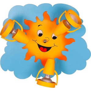 Kinderdeckenleuchte Sonne, Blau, Gelb, Kunststoff, Holzwerkstoff, 31x16x37.5 cm, Lampen & Leuchten, Innenbeleuchtung, Kinderzimmerlampen