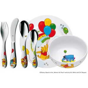 Kindergeschirr-Set WMF Winnie Pooh Geschirr-Sets Gr. 6 tlg., silberfarben (edelstahlfarben) Kinder Kindergeschirr inkl.Kindermesser mit leichtem Wellenschliff, 6 Teile, für 1 Person