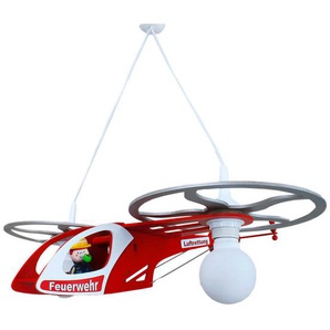 Kinderhängeleuchte Heli Feuerwehr Fred, Rot, Silber, Holz, 15x40 cm, Made in Germany, Lampen & Leuchten, Innenbeleuchtung, Kinderzimmerlampen