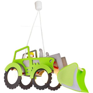 Xxxl Kinderhängeleuchte Traktor, Grün, Silber, Holz, 20x60 cm, höhenverstellbar, Lampen & Leuchten, Innenbeleuchtung, Leuchten nach Räumen,