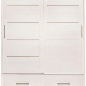 Kinderkleiderschrank LÜTTENHÜTT Henne Schränke Gr. B/H/T: 145 cm x 200 cm x 57,5 cm, weiß (kiefer massiv lasiert) Baby Kinderschrank Schiebetürenschrank Kinderschränke Schränke Schiebetürenschrank, Kleiderschrank mit Schiebetüren, Kiefer