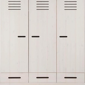 Kinderkleiderschrank LÜTTENHÜTT Hoimar Schränke Gr. B/H/T: 150 cm x 190 cm x 58 cm, weiß (kiefer massiv lasiert) Baby Drehtürenschrank Kinderschrank Kinderschränke Schränke Drehtürenschrank, Kleiderschrank aus massiver Kiefer mit Schubladen