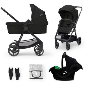 Kinderkraft Kinderwagenset Newly 4 in 1, Schwarz, Metall, 6-teilig, 54x100x94 cm, höhenverstellbare Kopfstütze, Sonnendach, 3-Punkt-Gurt, Baby on Tour, Kinderwagen, Kombikinderwagen