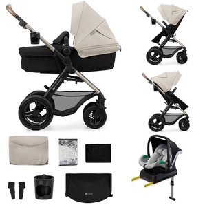 Kinderkraft MOOV 2 AIR - 4-in-1 Kinderwagen - Babywanne, Buggy und MINK PRO i-Size - Aufblasbare Räder - UPF50+ Verdeck - Bis 27 kg - Grau
