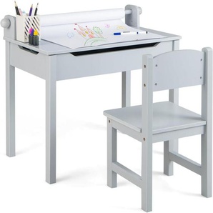 Kinderschreibtisch mit Stuhl, Kindertisch-Set mit klappbarer Tischplatte, Papierrollenhalter, Schülerschreibtisch für Kinder ab 3 Jahren, Ink.