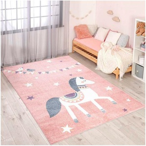 Kinderteppich ANIME890, Carpet City, rechteckig, Höhe: 11 mm, Kinderzimmer Teppich Modern mit Mond, Blumen, Wolken, Creme, Multi