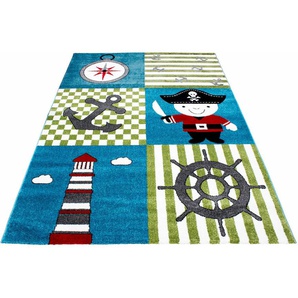 Kinderteppich AYYILDIZ TEPPICHE Kids 450 Teppiche Gr. B/L: 120 cm x 170 cm, 12 mm, 1 St., blau Kinder Spielteppich Teppich Webteppich Kinderzimmerteppiche Teppiche Piraten und Seeräuber Motiv