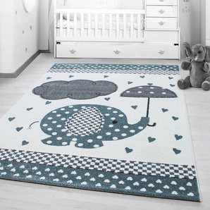 Kinderteppich AYYILDIZ TEPPICHE Kids 570 Teppiche Gr. B/L: 160 cm x 230 cm, 12 mm, 1 St., blau Kinder Teppich Webteppich Kinderzimmerteppiche Teppiche Elefanten Motiv, Kurzflor