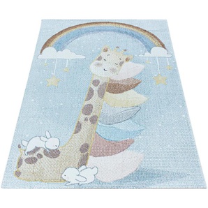 Kinderteppich AYYILDIZ TEPPICHE LUCKY 3612 Teppiche Gr. B/L: 160 cm x 230 cm, 11 mm, 1 St., blau Kinder Kinderzimmerteppiche Teppiche Giraffe Motivteppich