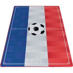 Kinderteppich AYYILDIZ TEPPICHE PLAY 2913 Teppiche Gr. B/L: 160 cm x 230 cm, 6 mm, 1 St., weiß Kinder Kinderzimmerteppiche robuster Kurzflor, Fußball, blau weiss rot,Frankreich, Kinderzimmer