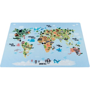 Kinderteppich AYYILDIZ TEPPICHE PLAY 2917 Teppiche Gr. B/L: 140 cm x 200 cm, 6 mm, 1 St., blau Kinder Kinderzimmerteppiche robuster Kurzflor, Weltkarte,Kinderzimmer
