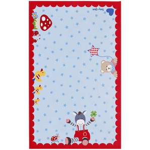 Kinderteppich Baby Glück, Blau, Rot, Hellblau, Textil, Tier, rechteckig, 100x160 cm, Oeko-Tex® Standard 100, für Fußbodenheizung geeignet, rutschfest, Teppiche & Böden, Teppiche, Kinderteppiche