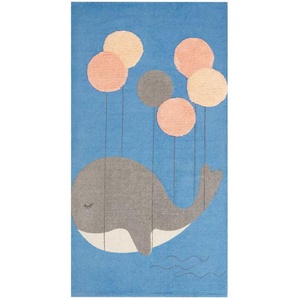 Kinderteppich Blau aus Baumwolle 80 x 150 cm Wal Motiv für Kinderzimmer Spielteppich