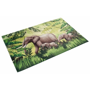 Kinderteppich BÖING CARPET Lovely Kids 404 Teppiche Gr. B/L: 110 cm x 170 cm, 6 mm, 1 St., grün (grün, grau) Kinder Kinderzimmerteppiche Motiv Elefanten, Kinderzimmer