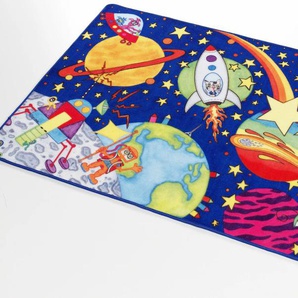 Kinderteppich BÖING CARPET Weltall WA-1 Teppiche Gr. B/L: 100 cm x 160 cm, 2 mm, 1 St., blau Kinder Kinderzimmerteppiche Druckteppich, Motiv Weltraum, Kinderzimmer