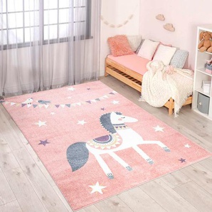 Kinderteppich CARPET CITY ANIME890 Teppiche Gr. B/L: 190 cm x 280 cm, 11 mm, 1 St., rosa Kinder Kinderzimmerteppiche Kinderzimmer Teppich Modern mit Mond, Blumen, Wolken, Creme, Multi
