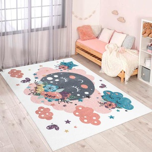 Kinderteppich CARPET CITY ANIME917 Teppiche Gr. B/L: 160 cm x 230 cm, 11 mm, 1 St., beige (creme) Kinder Kinderzimmerteppiche Kinderzimmer Teppich Modern mit Mond, Blumen, Wolken, Creme, Multi
