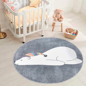 Kinderteppich CARPET CITY ANIME921 Teppiche Gr. Ø 160 cm, 11 mm, 1 St., grau Kinder Kinderzimmerteppiche Kinderzimmer Teppich Modern mit lustigen Cartoon-Figuren, Multi