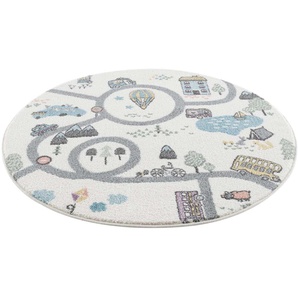 Kinderteppich CARPET CITY Anime9376 Teppiche Gr. Ø 160 cm, 11 mm, 1 St., beige (creme) Kinder Spielteppich Kinderzimmerteppiche Straßen-Spiel-Teppich, Auto, Weicher Flor, Pflegeleicht, Kinderzimmer