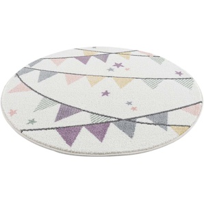 Kinderteppich CARPET CITY Anime9381 Teppiche Gr. Ø 160 cm, 11 mm, 1 St., beige (creme) Kinder Spielteppich Kinderzimmerteppiche Spielteppich, Wimpel, Weicher Flor, Pflegeleicht, Kinderzimmer