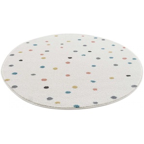 Kinderteppich CARPET CITY Anime9396 Teppiche Gr. Ø 120 cm, 11 mm, 1 St., beige (creme) Kinder Spielteppich Kinderzimmerteppiche Spielteppich, Bunte Punkte, Weicher Flor, Pflegeleicht, Kinderzimmer
